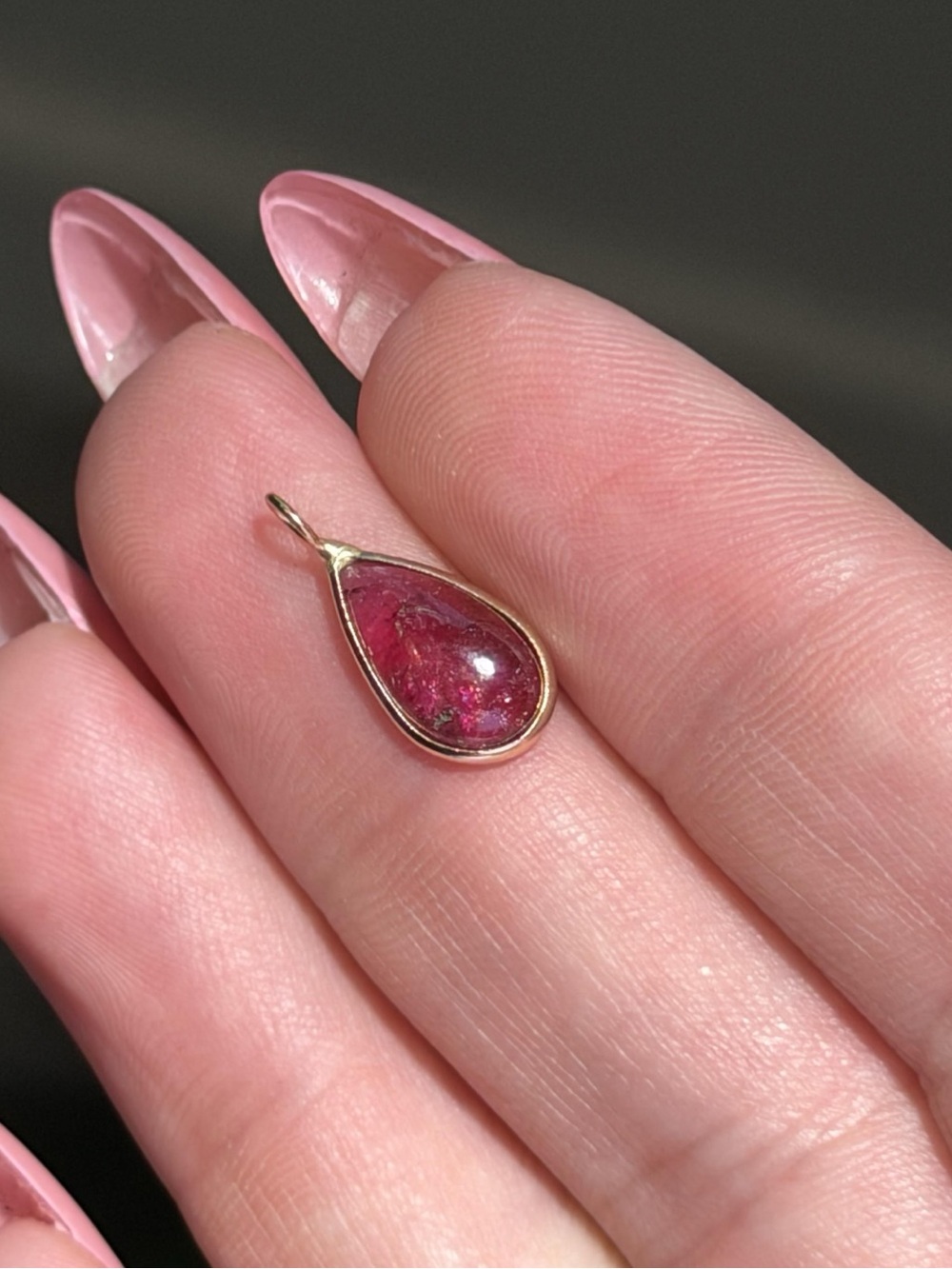 14K Real Solid Yellow Gold Pink Pear Shape Tourmaline Charm Pendant 16x7mm